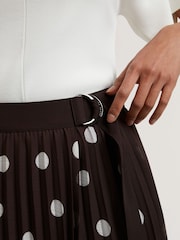Ted Baker Brown Ereo Polka Dot Pleated Midi Skirt - Image 4 of 6
