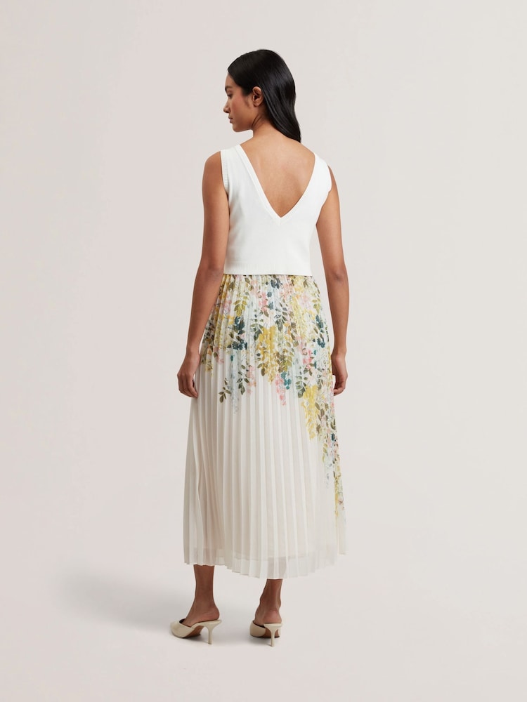 Ted Baker White Daniiaa Dress With Pleated Floral Skirt - Image 3 of 6