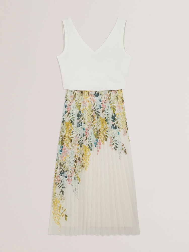 Ted Baker White Daniiaa Dress With Pleated Floral Skirt - Image 5 of 6
