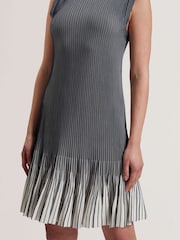 Ted Baker Blue Lilyo Textured Stripe Flippy Skirt Mini Dress - Image 8 of 8
