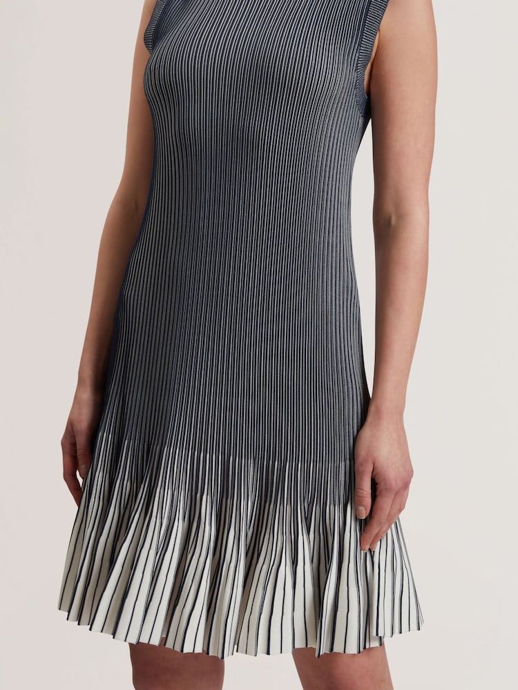Ted Baker Blue Lilyo Textured Stripe Flippy Skirt Mini Dress - Image 8 of 8
