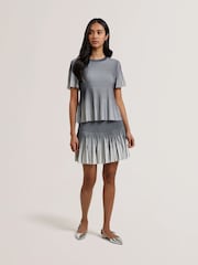 Ted Baker Blue Hethrr Textured Stripe Fluted Sleeve T-Shirt - Image 2 of 6