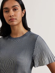 Ted Baker Blue Hethrr Textured Stripe Fluted Sleeve T-Shirt - Image 3 of 6