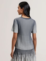 Ted Baker Blue Hethrr Textured Stripe Fluted Sleeve T-Shirt - Image 4 of 6