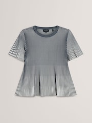 Ted Baker Blue Hethrr Textured Stripe Fluted Sleeve T-Shirt - Image 5 of 6