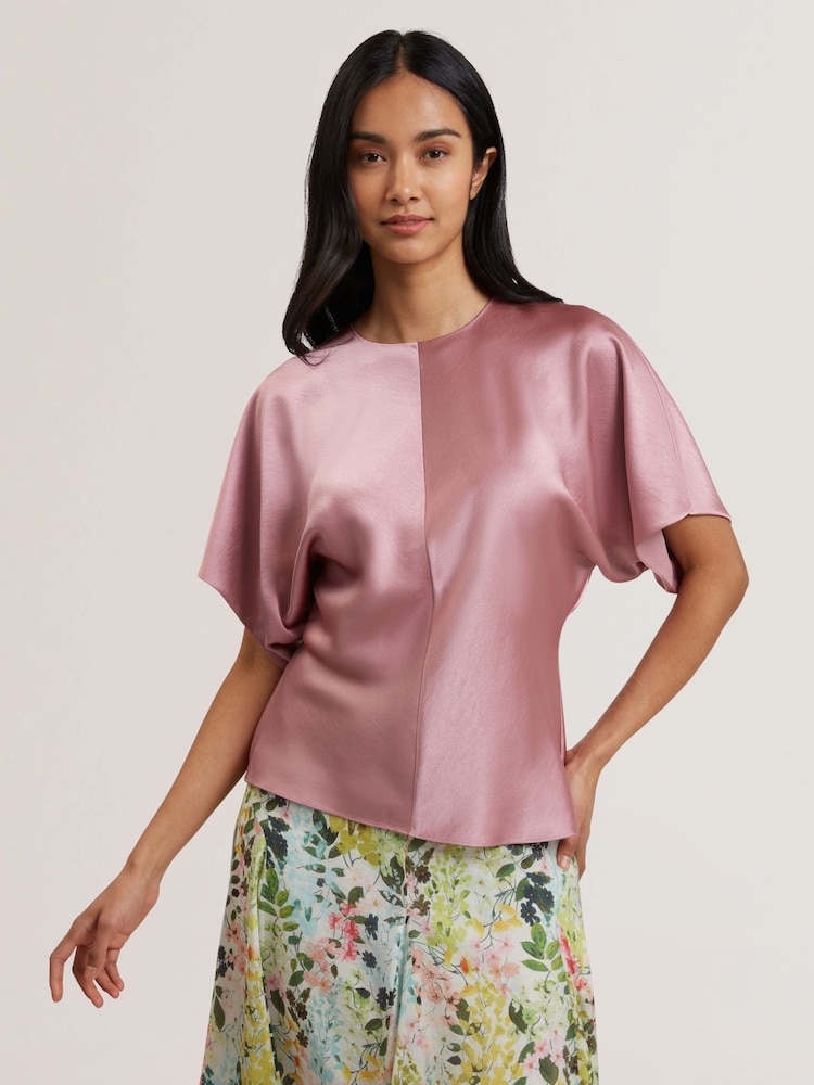 Ted Baker Pink Marada Slouch Sleeve Waisted Top - Image 1 of 6