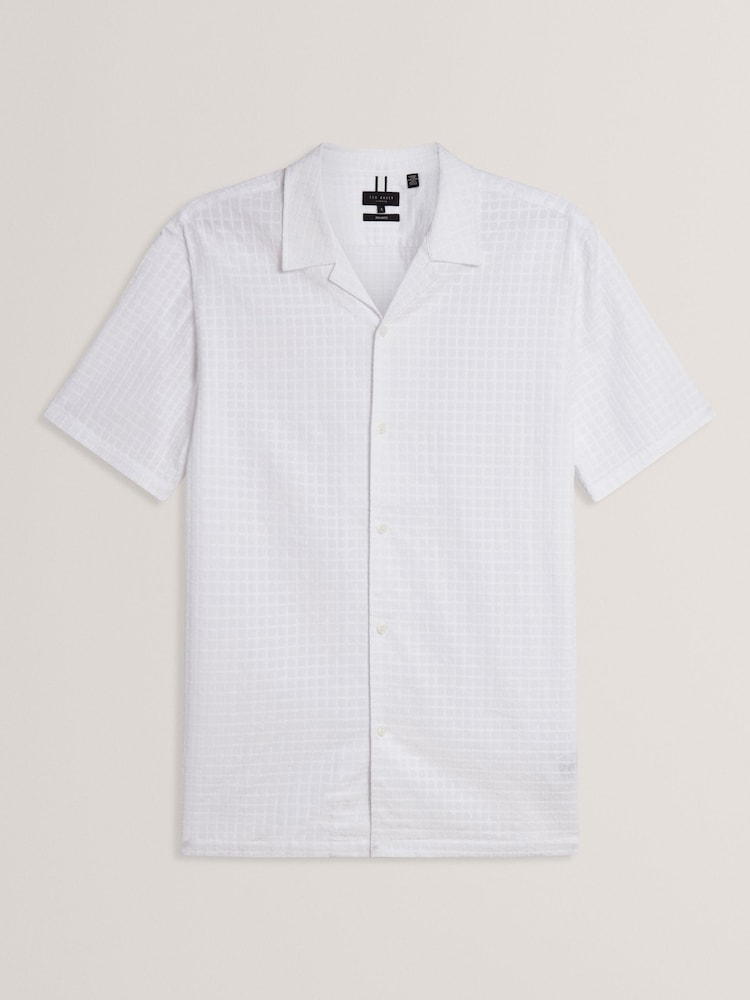 Ted Baker White Oise 100% Cotton Textured Geo Shirt - Image 4 of 5