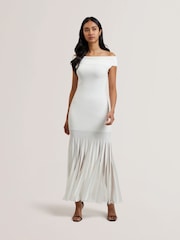 Белый - Ted Baker Suannaa Dropped Waist Knit Bodice Woven Skirt Dress - Image 1 of 5