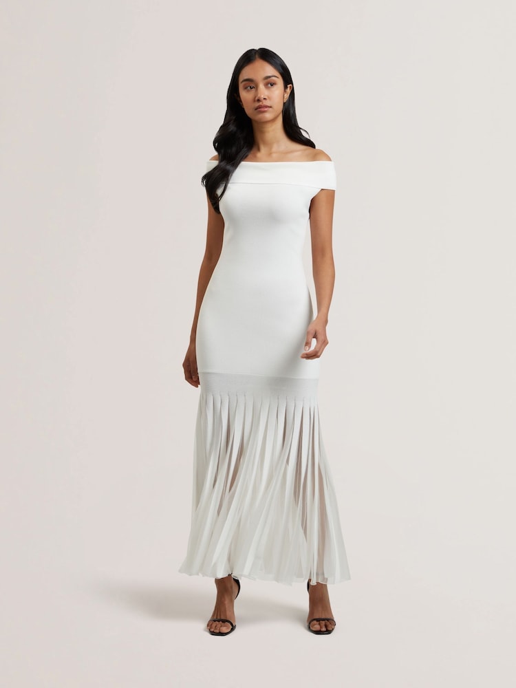 Белый - Ted Baker Suannaa Dropped Waist Knit Bodice Woven Skirt Dress - Image 1 of 5