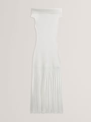 Белый - Ted Baker Suannaa Dropped Waist Knit Bodice Woven Skirt Dress - Image 4 of 5