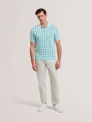 Ted Baker Green Rossio Short Sleeve Rayon Geometric Polo Shirt - Image 2 of 6