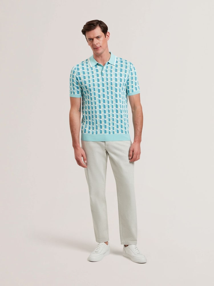 Ted Baker Green Rossio Short Sleeve Rayon Geometric Polo Shirt - Image 2 of 6