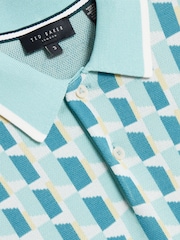 Ted Baker Green Rossio Short Sleeve Rayon Geometric Polo Shirt - Image 3 of 6