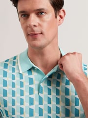 Ted Baker Green Rossio Short Sleeve Rayon Geometric Polo Shirt - Image 4 of 6