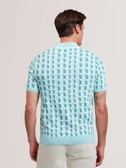Ted Baker Green Rossio Short Sleeve Rayon Geometric Polo Shirt - Image 5 of 6