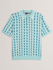 Ted Baker Green Rossio Short Sleeve Rayon Geometric Polo Shirt - Image 6 of 6