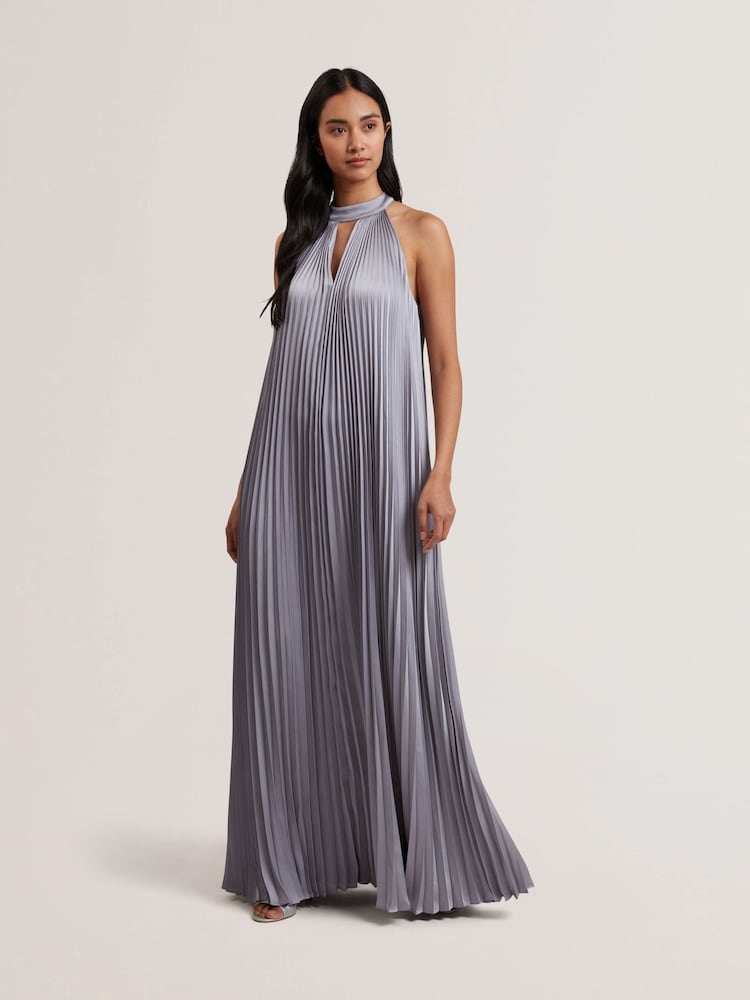 Пурпурный - Платье макси с V-образным вырезом и складками от Ted Baker Akala - Image 1 of 5