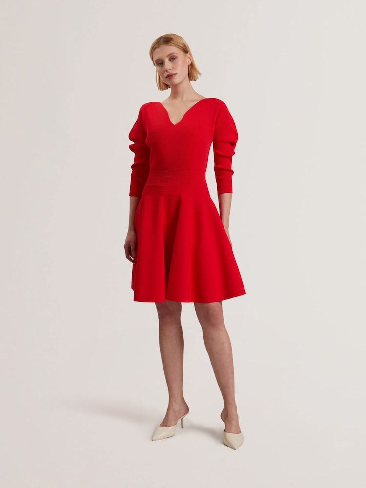 Ted Baker Red Jescka Sculptured Knit Skater Dress - Image 1 of 5