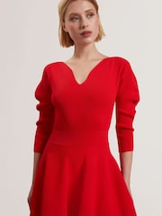 Ted Baker Red Jescka Sculptured Knit Skater Dress - Image 2 of 5
