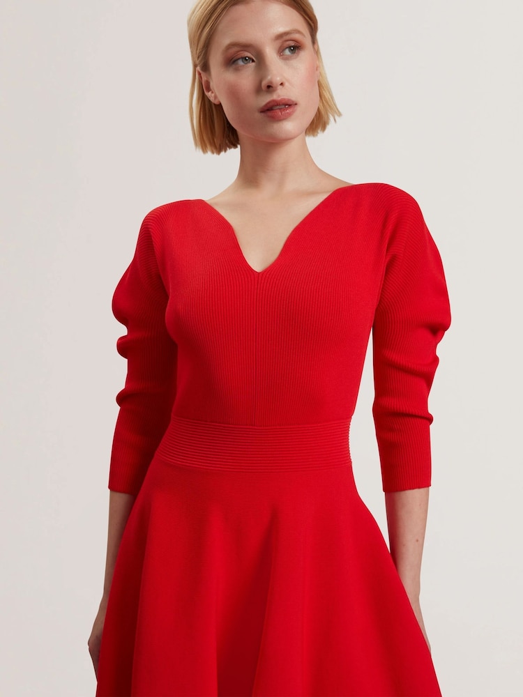 Ted Baker Red Jescka Sculptured Knit Skater Dress - Image 2 of 5