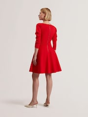 Ted Baker Red Jescka Sculptured Knit Skater Dress - Image 3 of 5