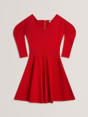 Ted Baker Red Jescka Sculptured Knit Skater Dress - Image 4 of 5