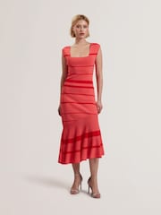 Ted Baker Orange Tilleea-Square Neck Stripe Knit Midi Dress - Image 1 of 5