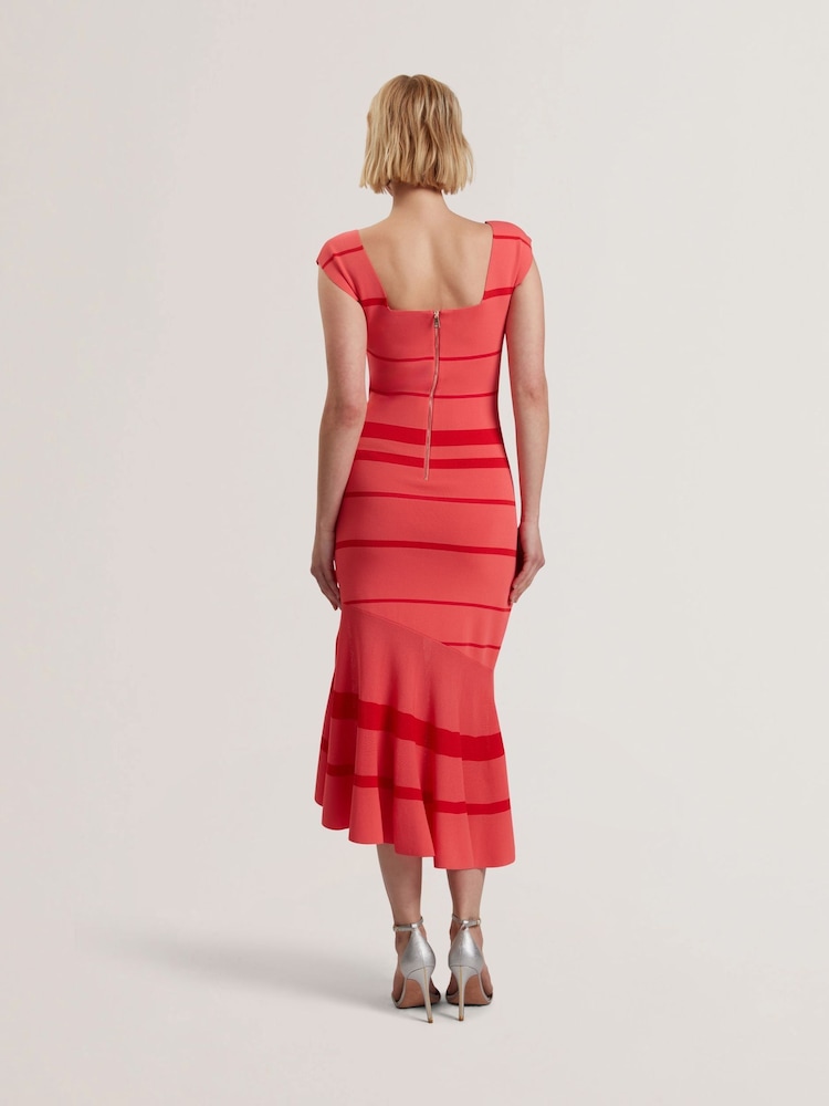 Ted Baker Orange Tilleea-Square Neck Stripe Knit Midi Dress - Image 2 of 5
