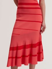 Ted Baker Orange Tilleea-Square Neck Stripe Knit Midi Dress - Image 3 of 5
