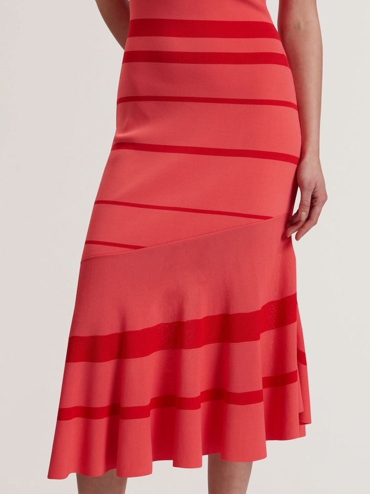 Ted Baker Orange Tilleea-Square Neck Stripe Knit Midi Dress - Image 3 of 5
