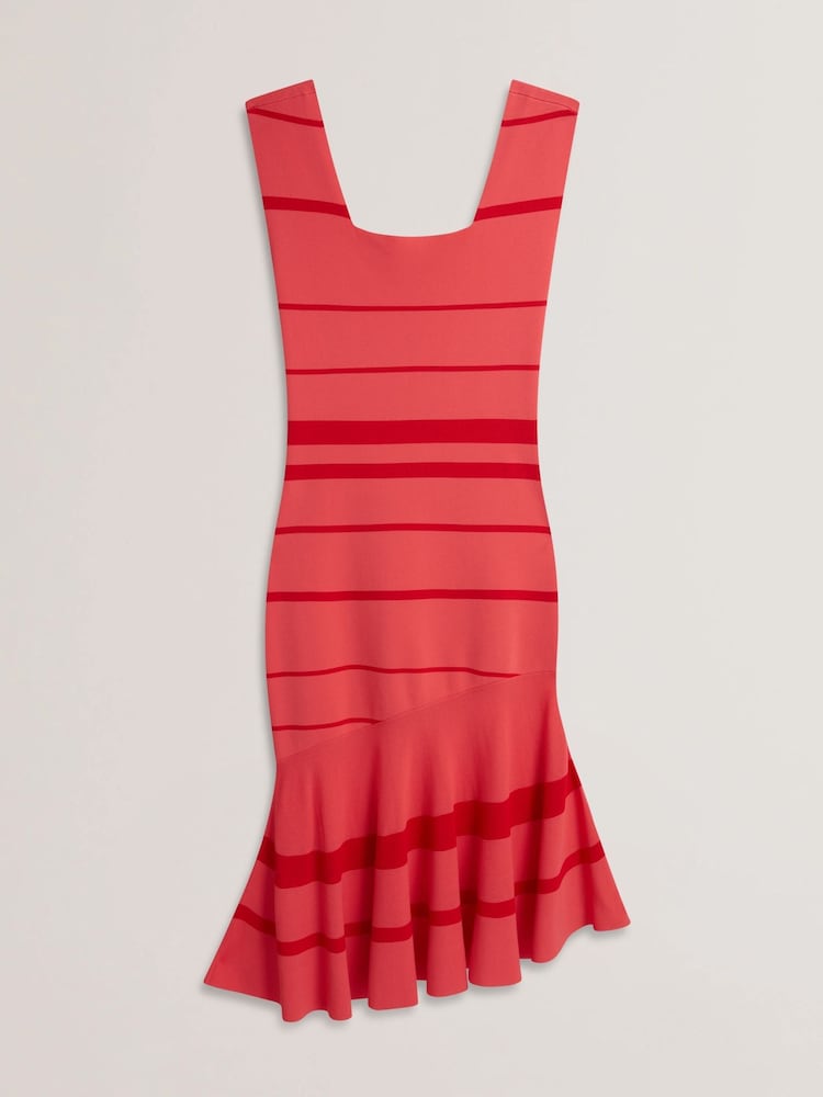 Ted Baker Orange Tilleea-Square Neck Stripe Knit Midi Dress - Image 4 of 5