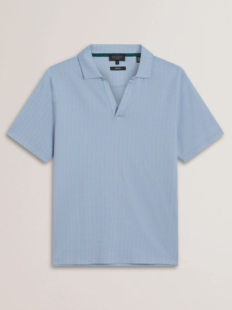 Ted Baker Blue Sky Regular Matejo Short Sleeve Geo Open Neck Polo Shirt - Image 5 of 5