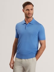أزرق - Ted Baker Nick Short Sleeve Silk Polo Shirt - صورة 1 من 6