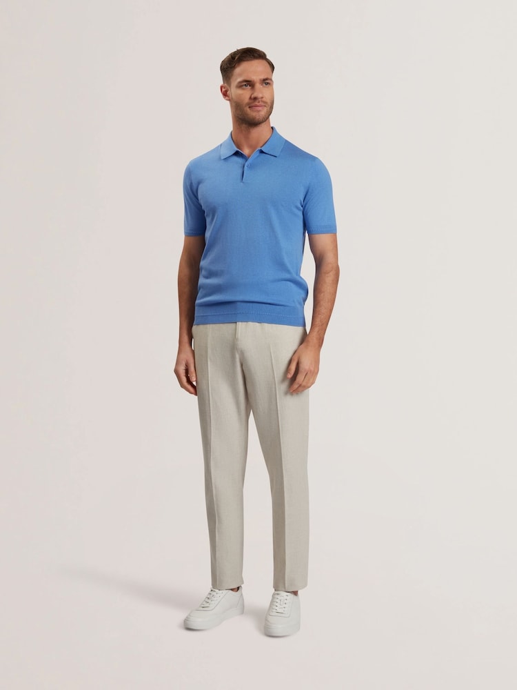 أزرق - Ted Baker Nick Short Sleeve Silk Polo Shirt - صورة 2 من 6