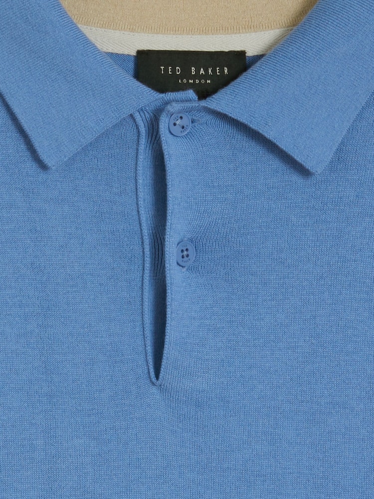 أزرق - Ted Baker Nick Short Sleeve Silk Polo Shirt - صورة 6 من 6