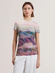 Ted Baker Pink Kaytte Printed Fitted T-Shirt - Image 1 of 6