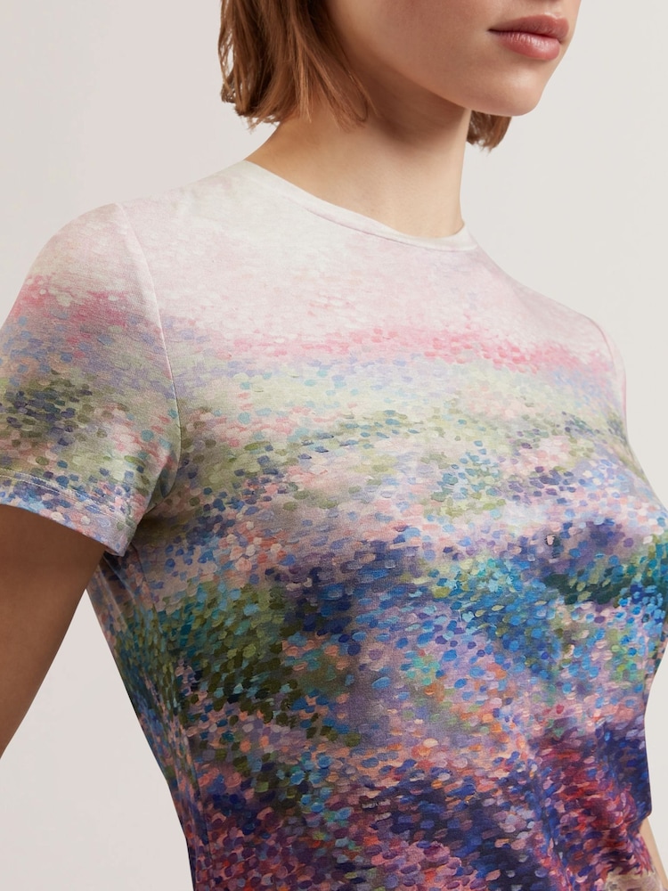 Ted Baker Pink Kaytte Printed Fitted T-Shirt - Image 3 of 6