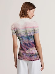 Ted Baker Pink Kaytte Printed Fitted T-Shirt - Image 4 of 6