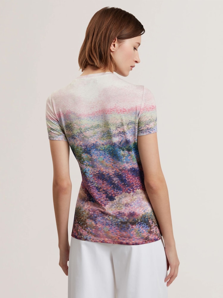 Ted Baker Pink Kaytte Printed Fitted T-Shirt - Image 4 of 6