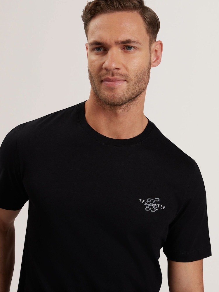 Ted Baker Black Tebars-SS Branded Script 100% Cotton T-Shirt - Image 3 of 9