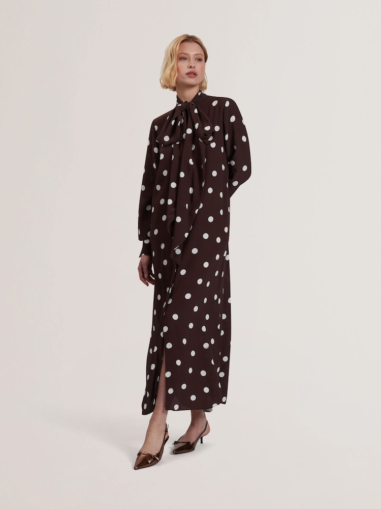 Ted Baker Brown Elnie Scarf Detail Midi Dress - Image 1 of 5