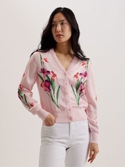 Ted Baker Pink Meralll Woven Front Printed Cardigan - Image 1 of 6