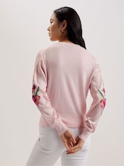 Ted Baker Pink Meralll Woven Front Printed Cardigan - Image 4 of 6