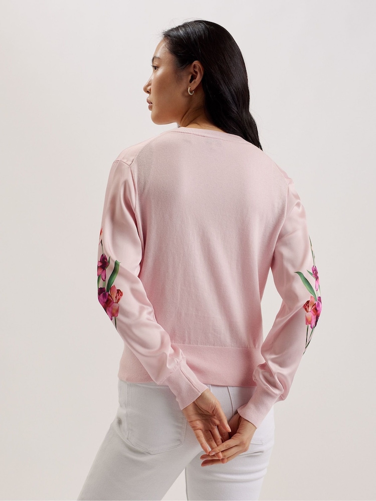 Ted Baker Pink Meralll Woven Front Printed Cardigan - Image 4 of 6