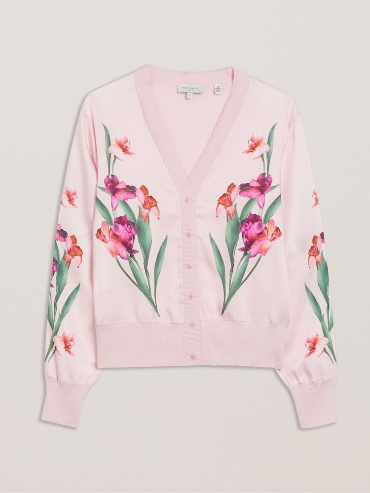 Ted Baker Pink Meralll Woven Front Printed Cardigan - Image 5 of 6