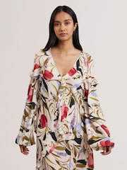 Ted Baker Pink Minasa Frill Detail Long Sleeve Blouse - Image 1 of 6