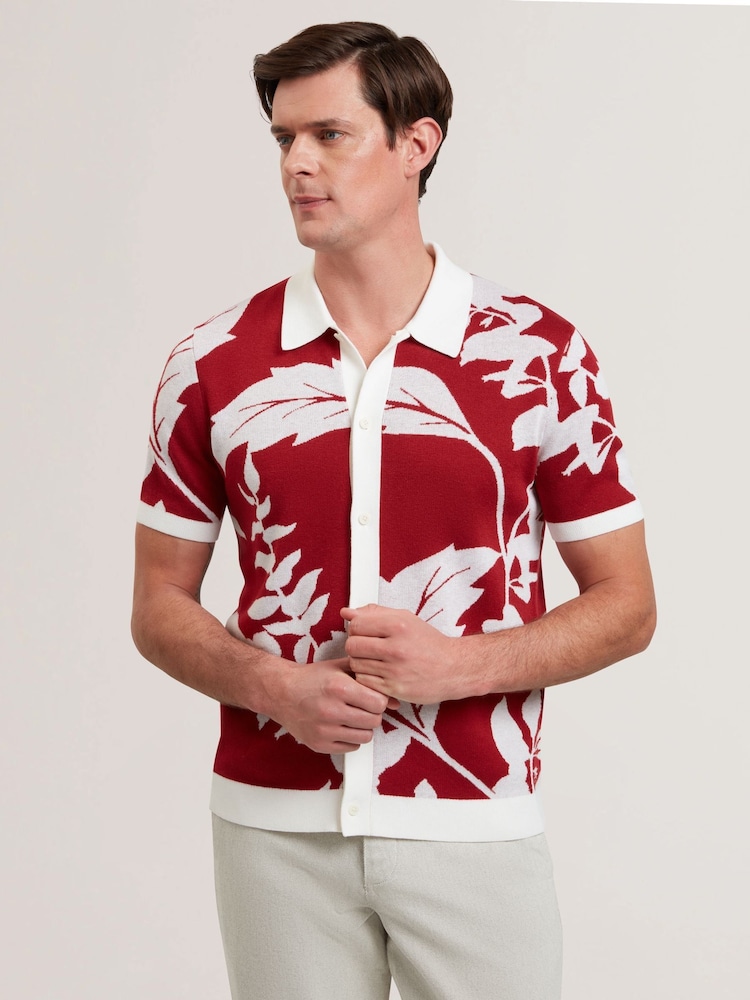 Ted Baker Edson Button Through Floral Polo Shirt - صورة 1 من 6