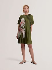Ted Baker Green Vinlaa Short Sleeve Pleated Mini Dress - Image 1 of 5