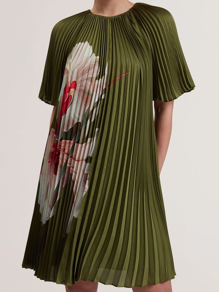 Ted Baker Green Vinlaa Short Sleeve Pleated Mini Dress - Image 2 of 5