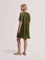 Ted Baker Green Vinlaa Short Sleeve Pleated Mini Dress - Image 3 of 5